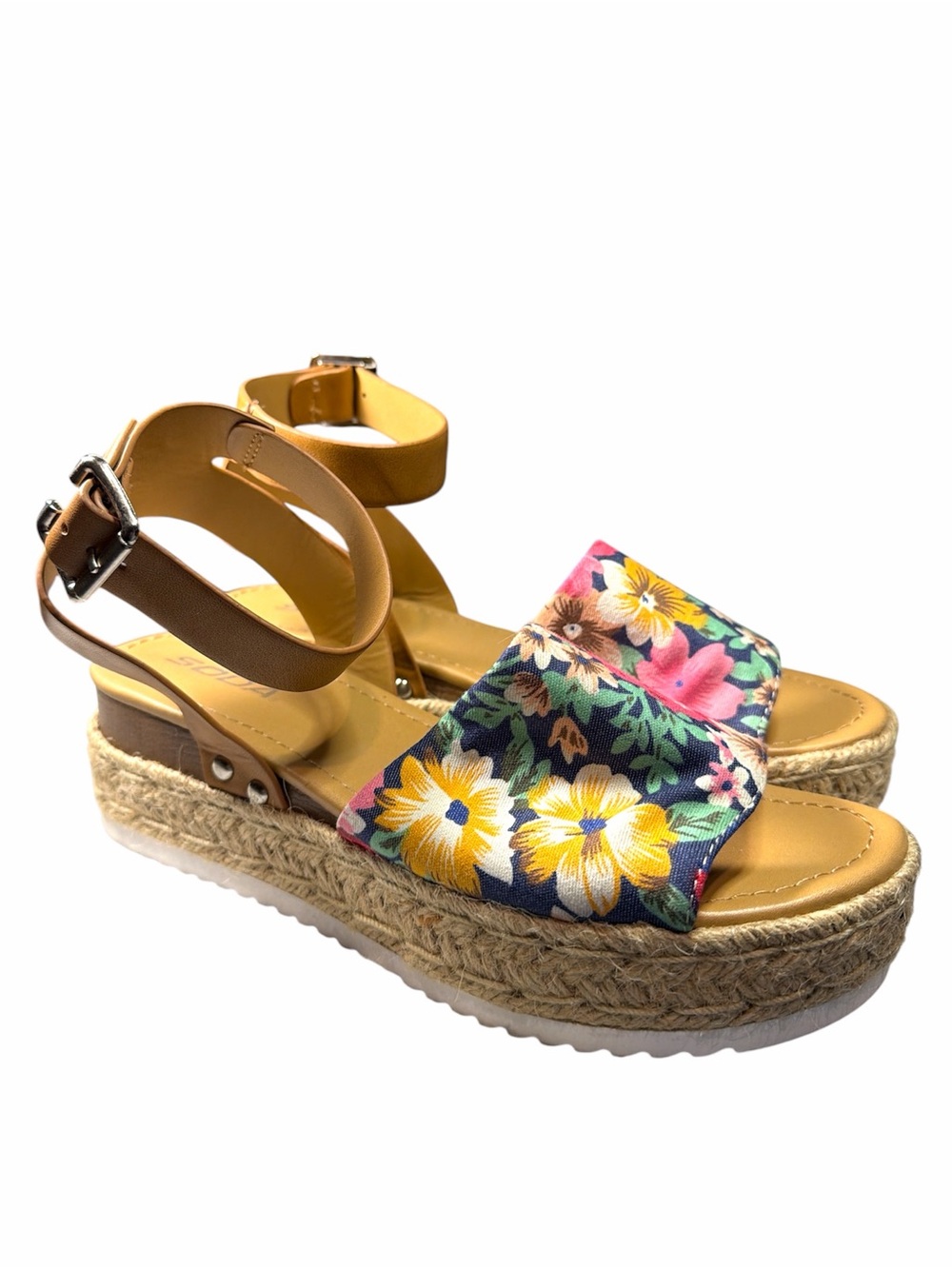 Soda Floral Espadrille Platform Sandals - Yellow Multi Floral